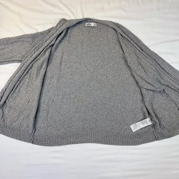 Hollister Gray Cable Knit Cardigan Women’s Medium Chunky Cotton Cozy Coastal - Picture 9 of 15